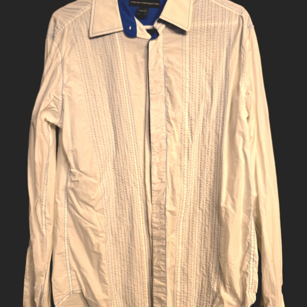 French Connection White Dress Shirt with Blue Accents